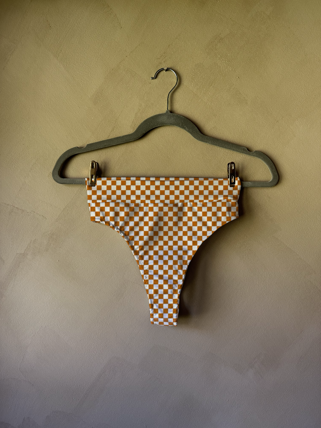 Adult High Rise Cheeky Bikini in Rust Check